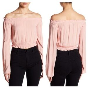 NWT TEN SIXTY SHERMAN NORDSTROM Boho Ruffle  Off Shoulder Crop Top Sage Green S